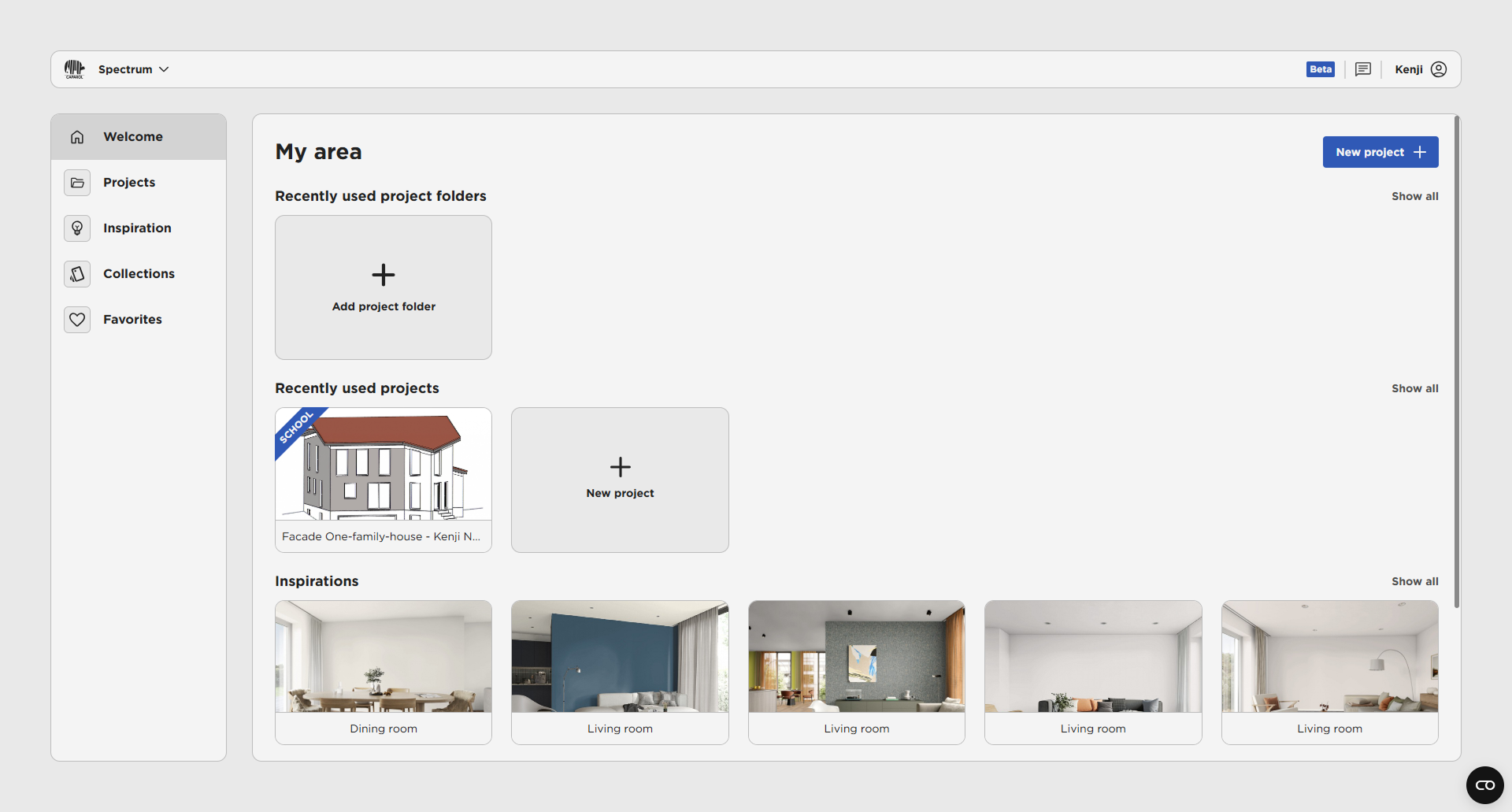 Startseite mit bearbeitetem Projekt