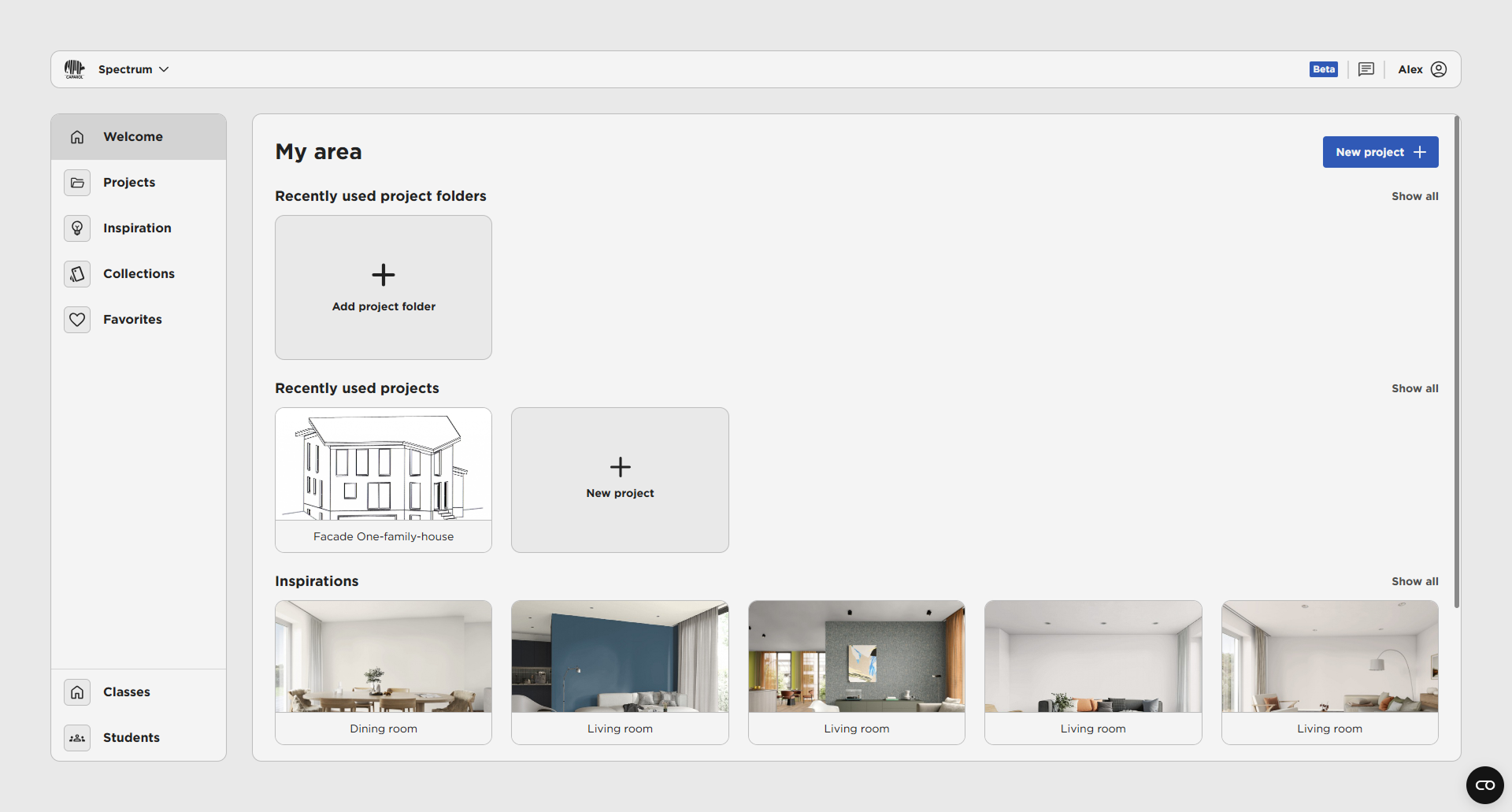 Projekt auf der Startseite